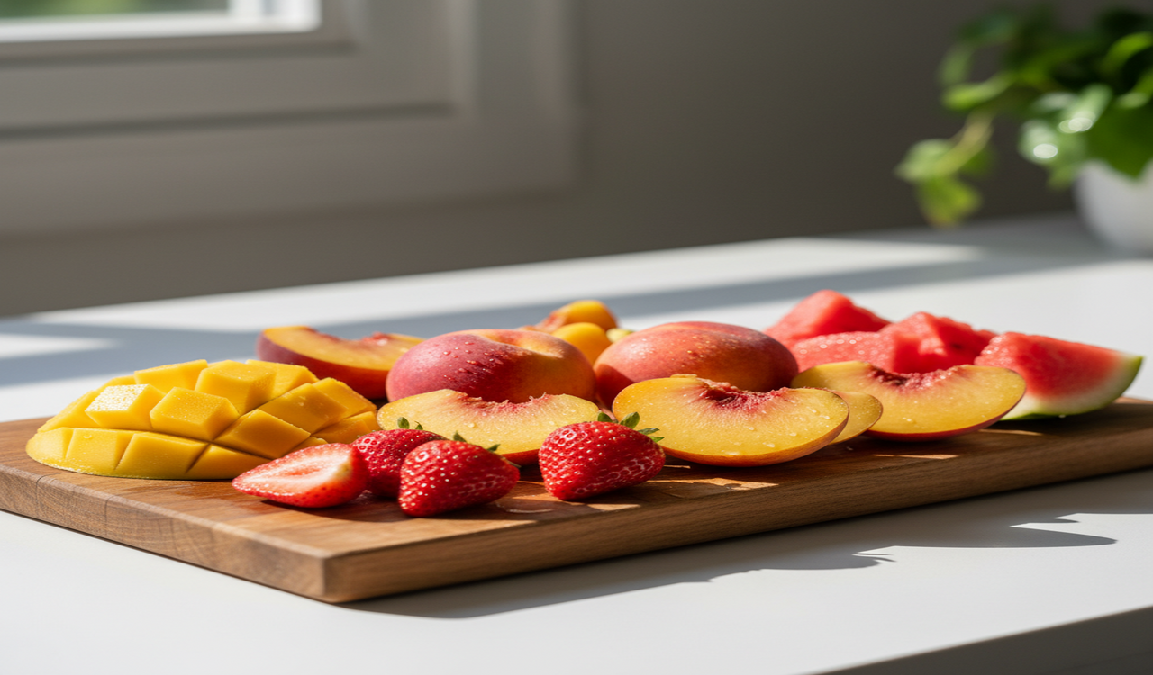Belgisch seizoensfruit gesneden voor verfrissende poke bowl
