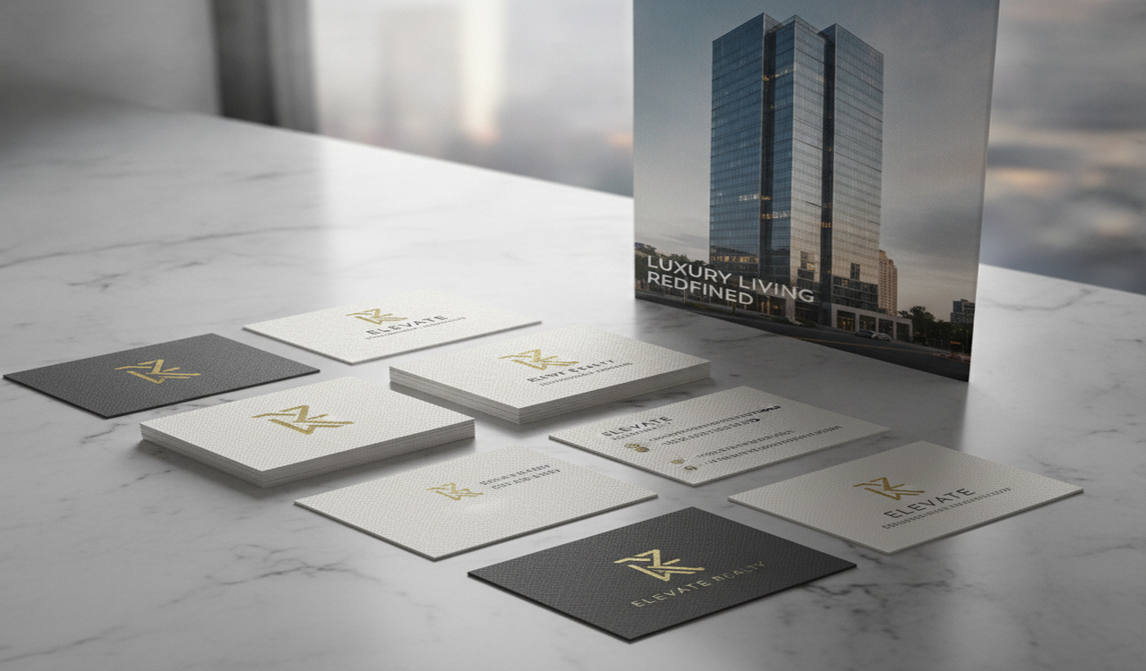 Cartes de visite et affiches de vitrine d'agence immobilière